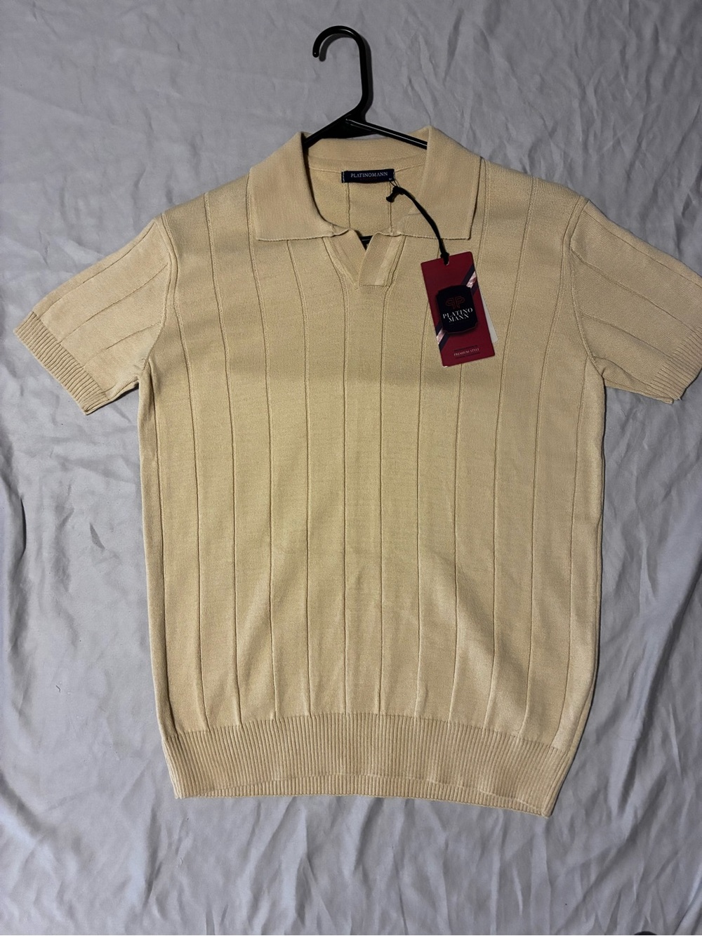 Perry Ellis Cream Knit Short-Sleeve Polo